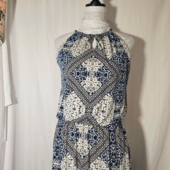 London Times Boho Maxi Dress Sleeveless Size 12 Blue / Black/ White - Picture 3 of 9